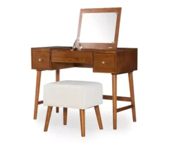 Merci 2-Piece White & Walnut 2-Drawer Lifting Mirror Vanity Set -Chic Furniture Store 810543353 5