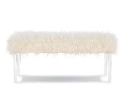 Cara White Faux Fur Acrylic Leg Bench -Chic Furniture Store 810543373 3