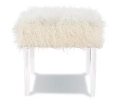 Cara White Faux Fur Acrylic Leg Bench -Chic Furniture Store 810543373 5