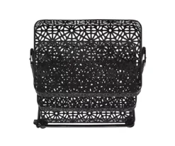 Mabry Black 3-Tier Pierced Floral Rolling Cart 10 Mabry Black 3-Tier Pierced Floral Rolling Cart -Chic Furniture Store 810543382 5