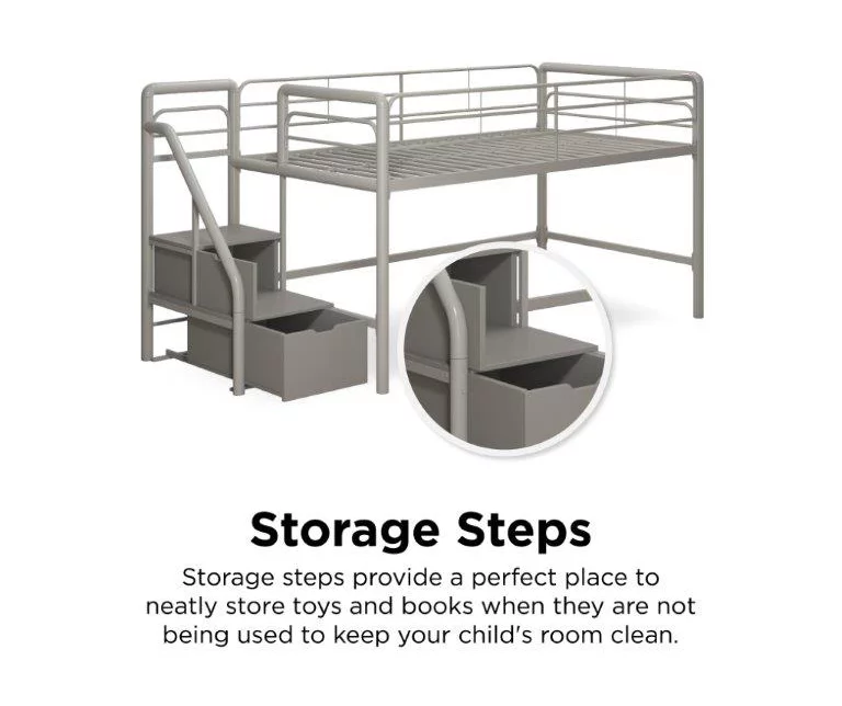 DHP Kaden Gray Junior Twin Loft Bed With Storage Steps 7 DHP Kaden Gray Junior Twin Loft Bed With Storage Steps - Image 5