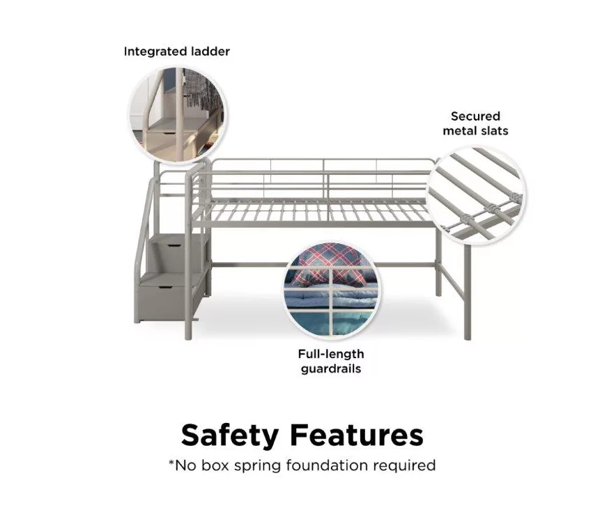 DHP Kaden Gray Junior Twin Loft Bed With Storage Steps 8 DHP Kaden Gray Junior Twin Loft Bed With Storage Steps - Image 6