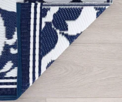 Navy & White Damask Plastic Outdoor Area Rug, (5' X 7') -Chic Furniture Store 810546223 5