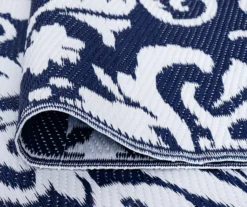Navy & White Damask Plastic Outdoor Area Rug, (5' X 7') -Chic Furniture Store 810546223 6