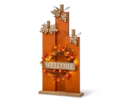 "Welcome" Light-Up Wreath Pumpkin Decor