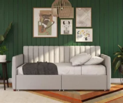 Brittany Gray Linen Upholstered Twin Storage Daybed -Chic Furniture Store 810548783 4