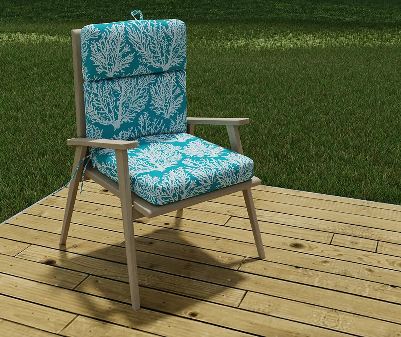 Sea Coral Turquoise French Edge Outdoor Chair Cushion 7 Sea Coral Turquoise French Edge Outdoor Chair Cushion - Image 5
