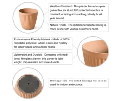 Glitzhome 15.5" Fluted Plastic Planters, 2-Pack -Chic Furniture Store 810565984 4