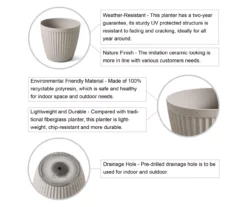 Glitzhome 15.5" Fluted Plastic Planters, 2-Pack -Chic Furniture Store 810565985 4