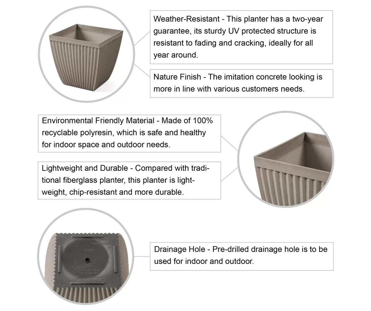 Glitzhome 16.25" Fluted Plastic Planters, 2-Pack 7 Glitzhome 16.25" Fluted Plastic Planters, 2-Pack - Image 5