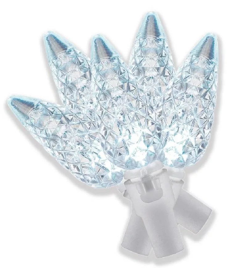 Cool White LED Diamond Cut C6 Light Set With White Wire, 60-Lights 3 Cool White LED Diamond Cut C6 Light Set With White Wire, 60-Lights