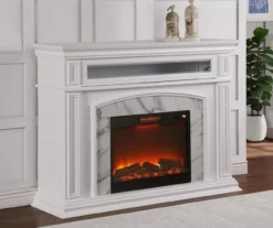 62" Grand White Faux Marble Electric Fireplace -Chic Furniture Store 810570728 4