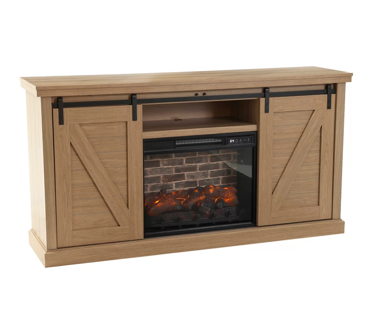 60" Light Brown Oak Barn Door Melamine Electric Fireplace 4 60" Light Brown Oak Barn Door Melamine Electric Fireplace - Image 2