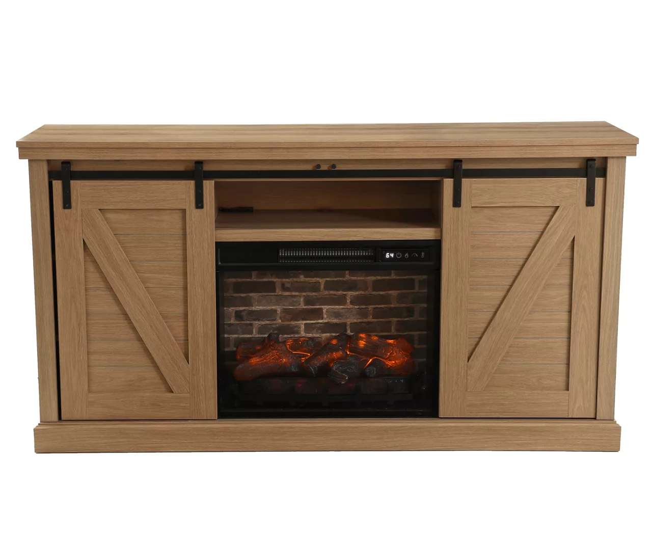 60" Light Brown Oak Barn Door Melamine Electric Fireplace 3 60" Light Brown Oak Barn Door Melamine Electric Fireplace