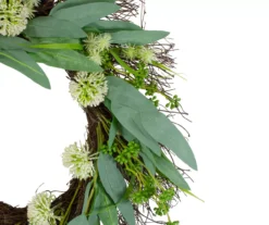 23" Green & White Olive Leaf Twig Wreath -Chic Furniture Store 810574646 2