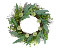 23" Green & White Olive Leaf Twig Wreath