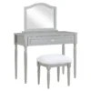 Vanity Table Set With Mirror & Faux Fur Stool -Chic Furniture Store 810575929 810575928 A0