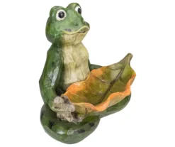 11.5" Sitting Frog & Leaf Birdfeeder Garden Statuary -Chic Furniture Store 810576189 2