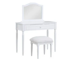 Vanity Table Set With Mirror & Faux Fur Stool -Chic Furniture Store 810576524 810576521 A0