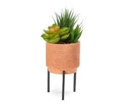Artificial Succulent Arrangement In Terra-Cotta Pot & Metal Stand