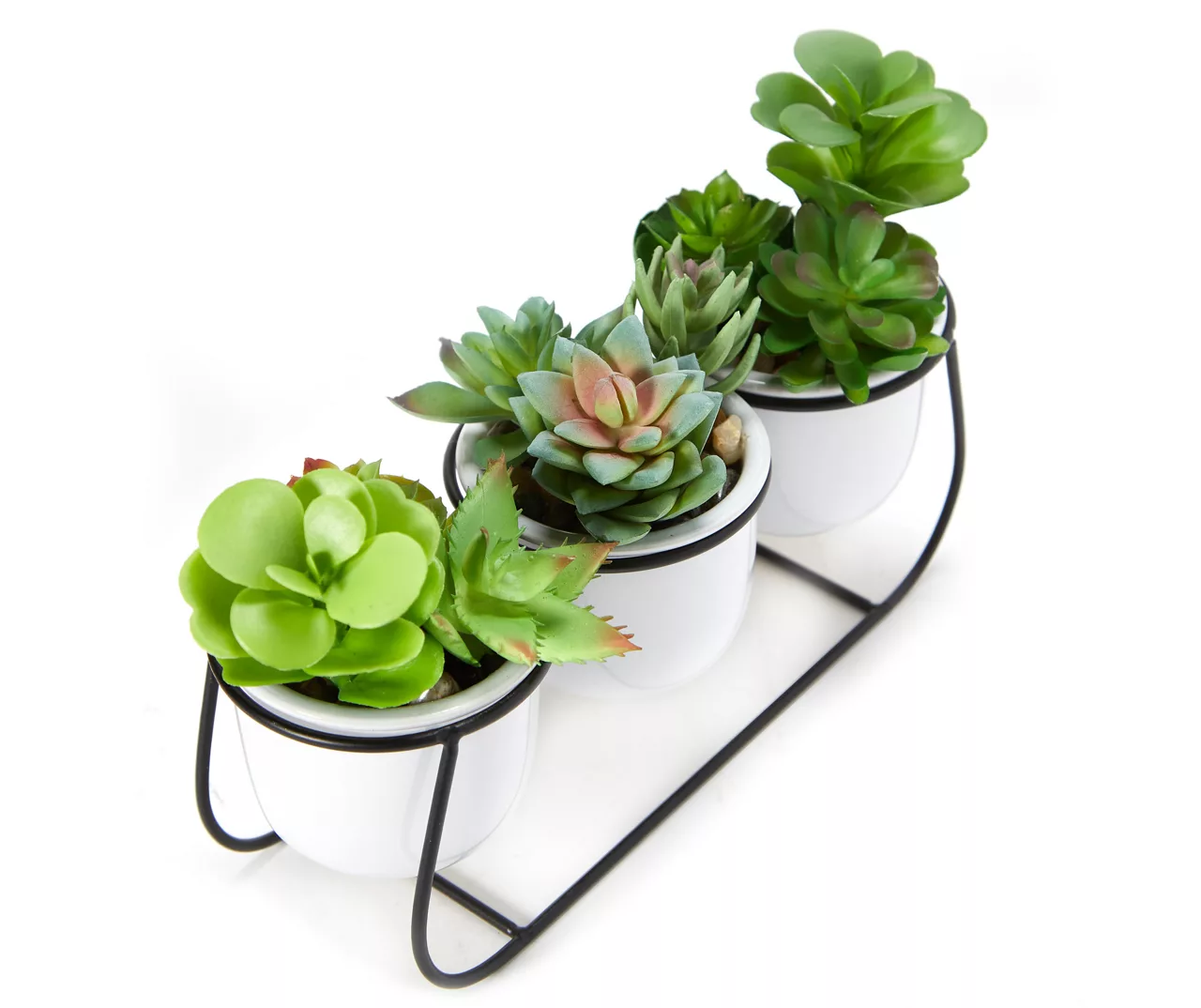 Artificial Succulents In White Pots & Metal Stand 4 Artificial Succulents In White Pots & Metal Stand - Image 2