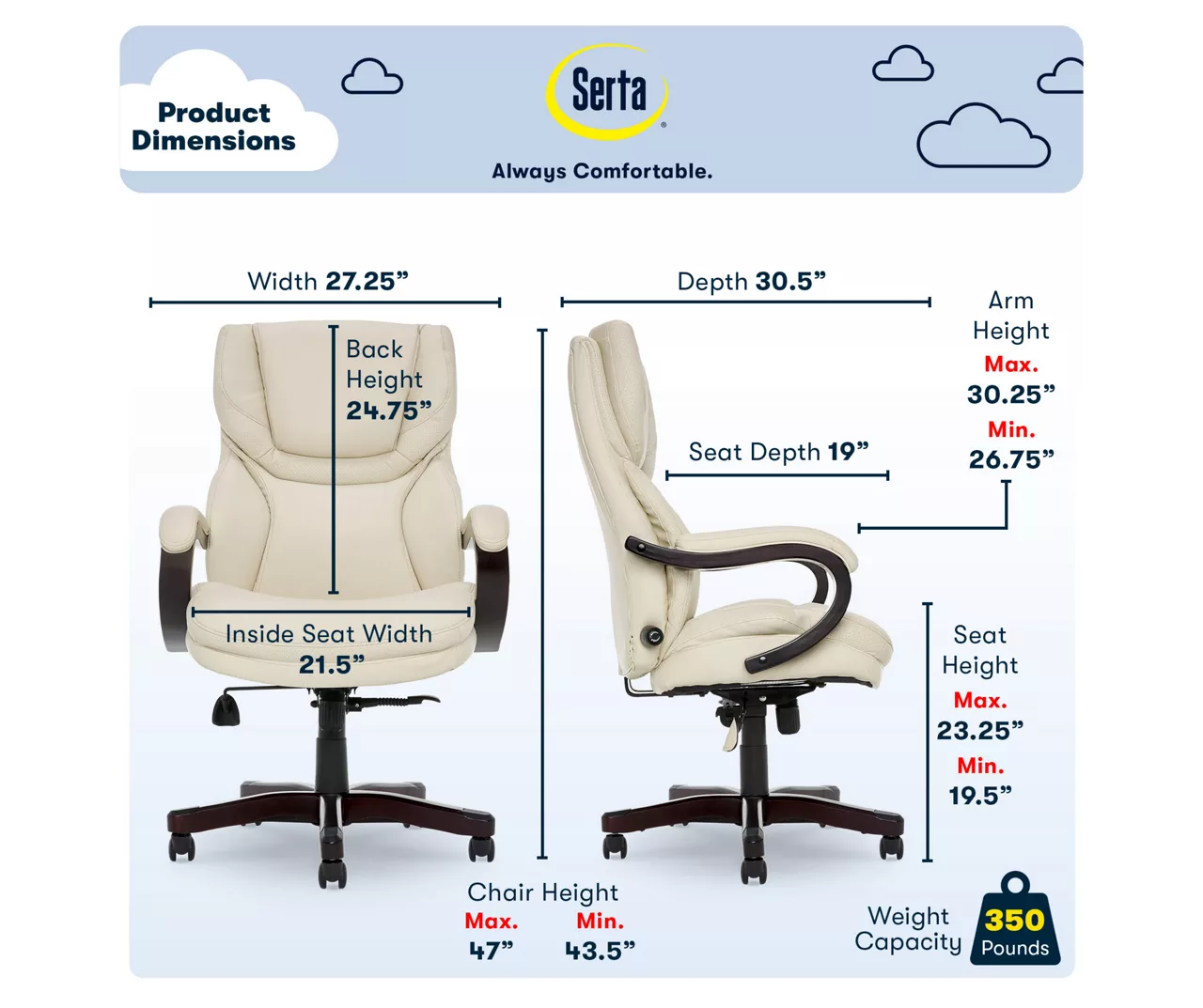 Conway Ivory Big & Tall Bonded Leather Office Chair 7 Conway Ivory Big & Tall Bonded Leather Office Chair - Image 5