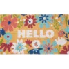 "Hello" Tan & Multi-Color Juniper Floral Coir Doormat -Chic Furniture Store 810591716 A0 1