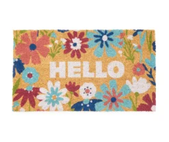 "Hello" Tan & Multi-Color Juniper Floral Coir Doormat