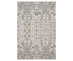 Summertime Ivory & Gray Geometric Ornamental Outdoor Area Rug, (6.7' X 9.4')