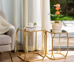 Gold Glass Top 2-Piece Nesting Side Table Set 10 Gold Glass Top 2-Piece Nesting Side Table Set -Chic Furniture Store 810598721 A0 2