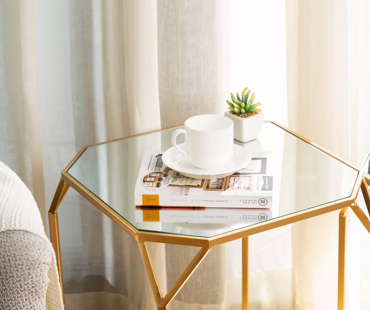 Gold Glass Top 2-Piece Nesting Side Table Set 8 Gold Glass Top 2-Piece Nesting Side Table Set - Image 6