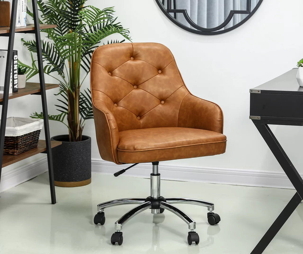 Caramel Brown Faux Leather Tufted Adjustable Office Chair 4 Caramel Brown Faux Leather Tufted Adjustable Office Chair - Image 2
