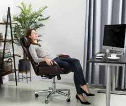 Dark Brown Mid-Century Modern Faux Leather Executive Office Chair -Chic Furniture Store 810598937 A0 3