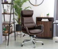 Dark Brown Mid-Century Modern Faux Leather Executive Office Chair -Chic Furniture Store 810598937 A0 4
