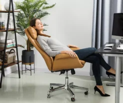 Light Brown Mid-Century Modern Faux Leather Executive Office Chair -Chic Furniture Store 810598939 A0 3