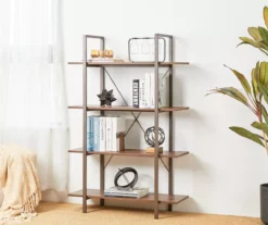 Walnut Modern Open 4-Shelf Bookcase -Chic Furniture Store 810598940 A0 2