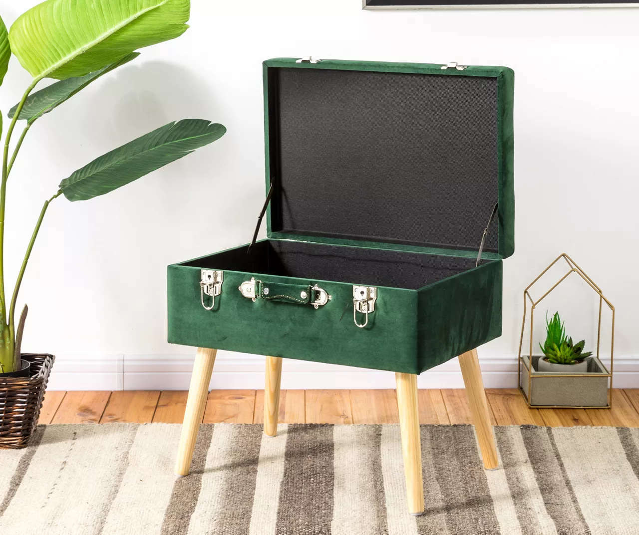 Glitzhome Velvet Suitcase Storage Stool 5 Glitzhome Velvet Suitcase Storage Stool - Image 3