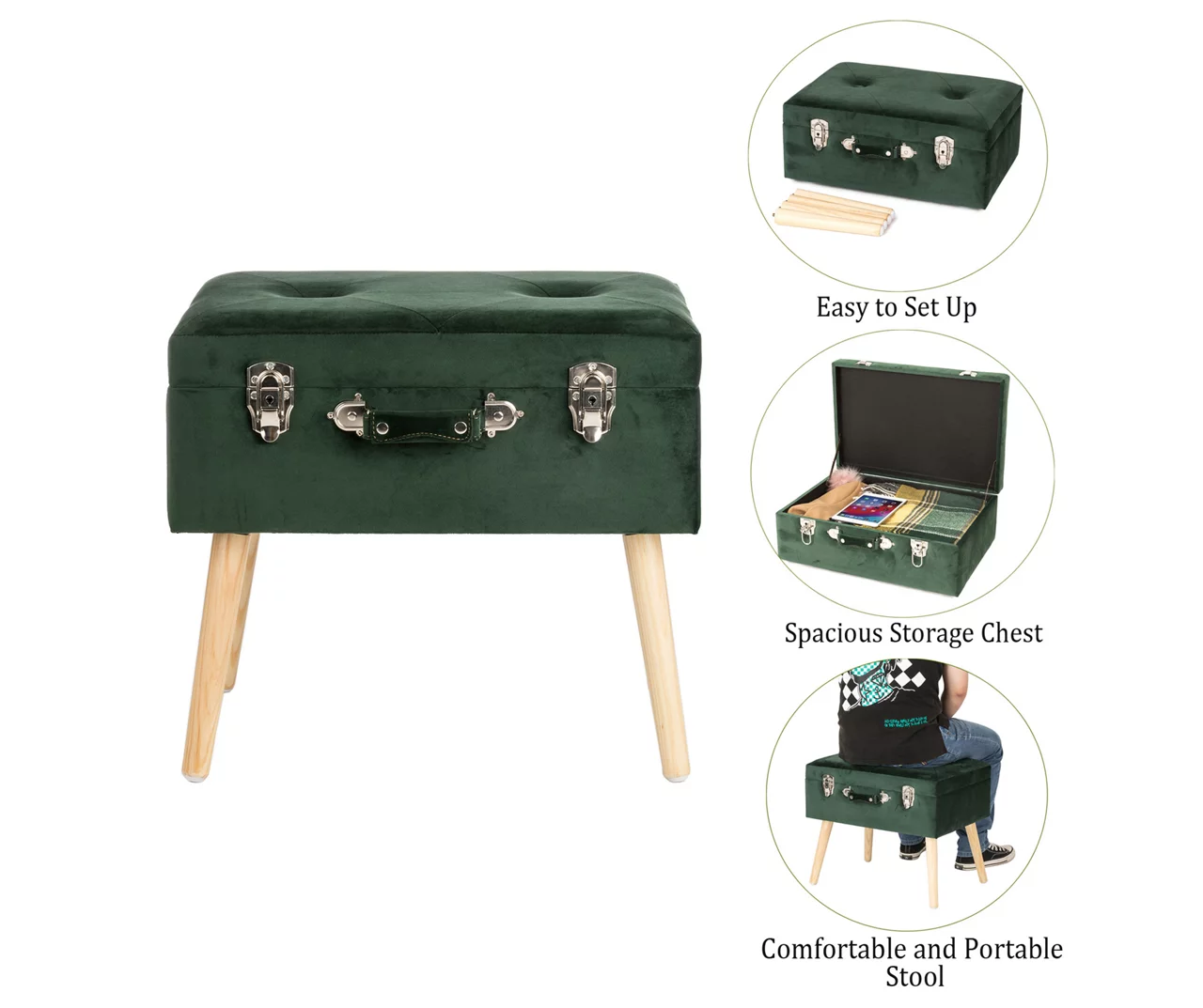 Glitzhome Velvet Suitcase Storage Stool 10 Glitzhome Velvet Suitcase Storage Stool - Image 8