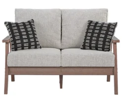 Emmeline Wood Look Cushioned Patio Loveseat