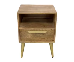 Mango Wood & Metal Bed Side Table