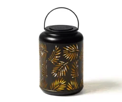 Black Leaf Cut-Out Metal LED Solar Lantern