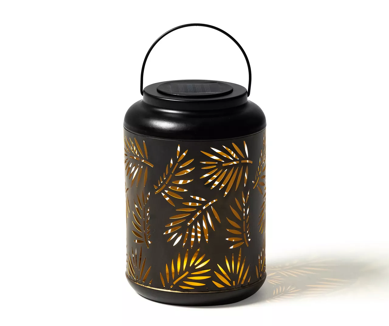 Black Leaf Cut-Out Metal LED Solar Lantern 3 Black Leaf Cut-Out Metal LED Solar Lantern