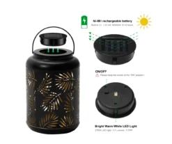 Black Leaf Cut-Out Metal LED Solar Lantern 22 Black Leaf Cut-Out Metal LED Solar Lantern -Chic Furniture Store 810607498 A0 10