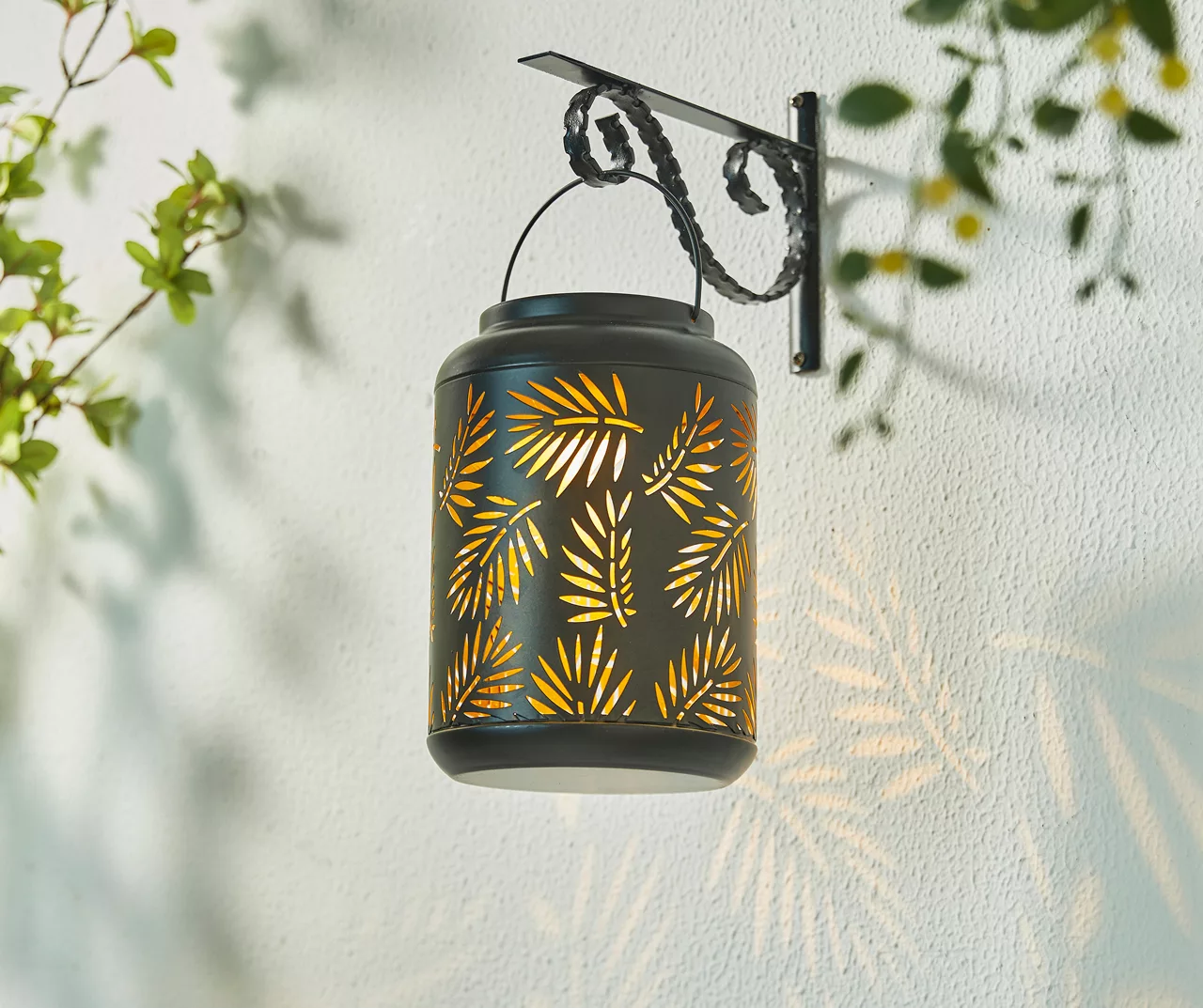 Black Leaf Cut-Out Metal LED Solar Lantern 4 Black Leaf Cut-Out Metal LED Solar Lantern - Image 2