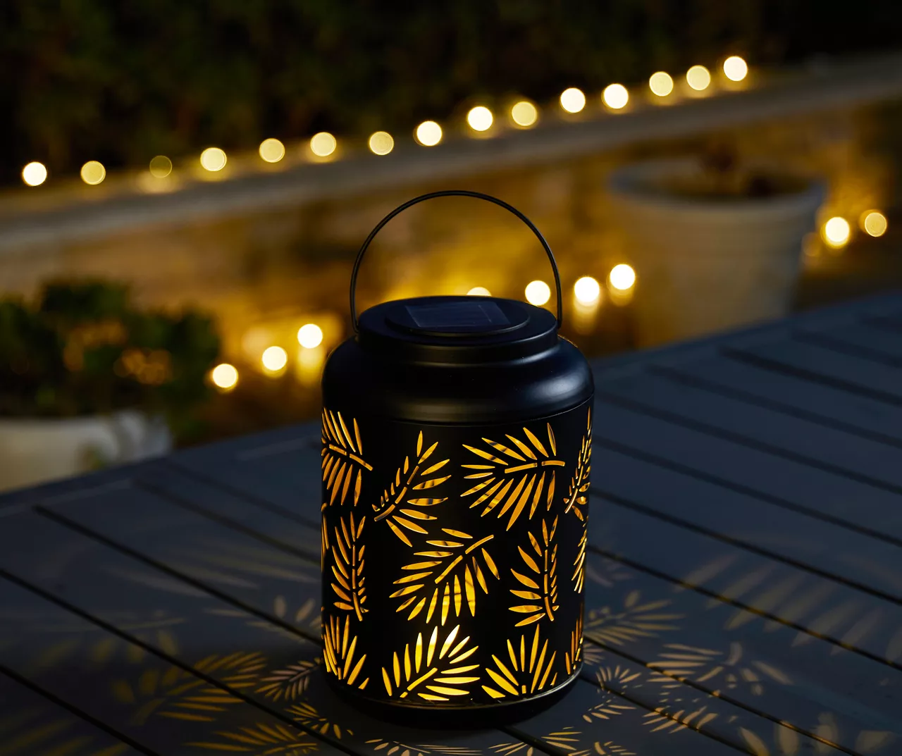Black Leaf Cut-Out Metal LED Solar Lantern 5 Black Leaf Cut-Out Metal LED Solar Lantern - Image 3