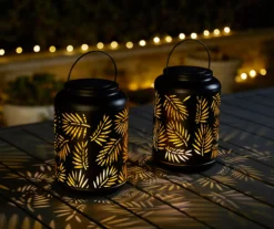 Black Leaf Cut-Out Metal LED Solar Lantern 16 Black Leaf Cut-Out Metal LED Solar Lantern -Chic Furniture Store 810607498 A0 4