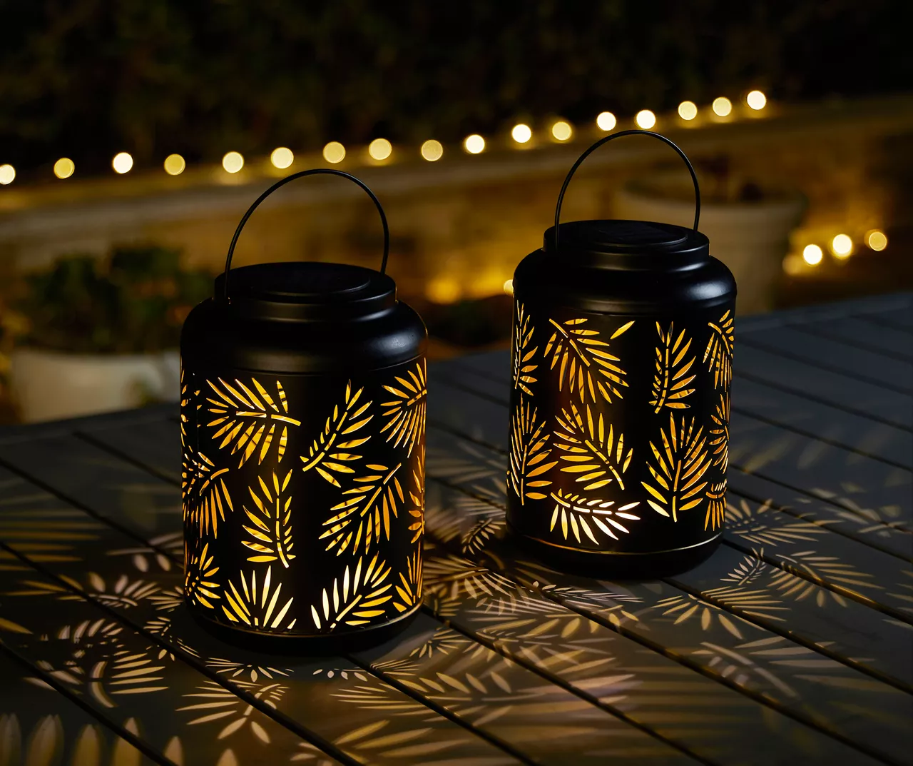 Black Leaf Cut-Out Metal LED Solar Lantern 6 Black Leaf Cut-Out Metal LED Solar Lantern - Image 4