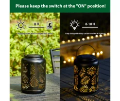 Black Leaf Cut-Out Metal LED Solar Lantern 20 Black Leaf Cut-Out Metal LED Solar Lantern -Chic Furniture Store 810607498 A0 8