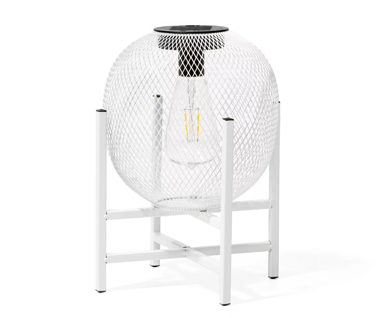 11.5" White Mesh Metal LED Solar Lantern 3 11.5" White Mesh Metal LED Solar Lantern