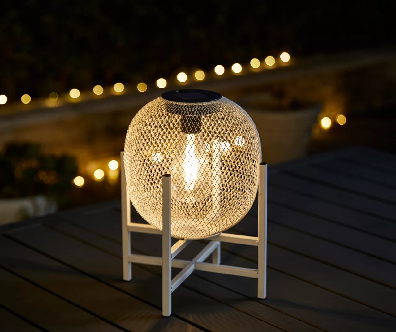 11.5" White Mesh Metal LED Solar Lantern 5 11.5" White Mesh Metal LED Solar Lantern - Image 3